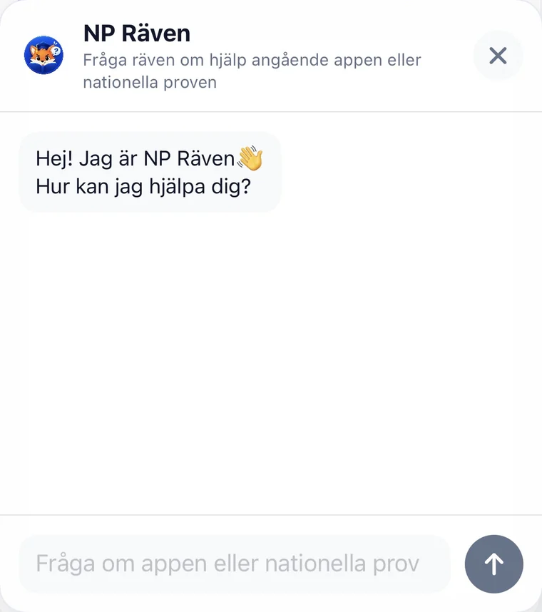 Chatten med NP Räven: Hej! Jag är NP Räven. Hur kan jag hjälpa dig?